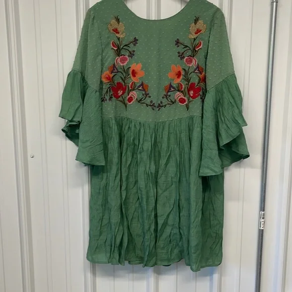 fitted off shoulder sequin prom formal dress reviews 1960s Sage Green Embroidered Cotton Dress